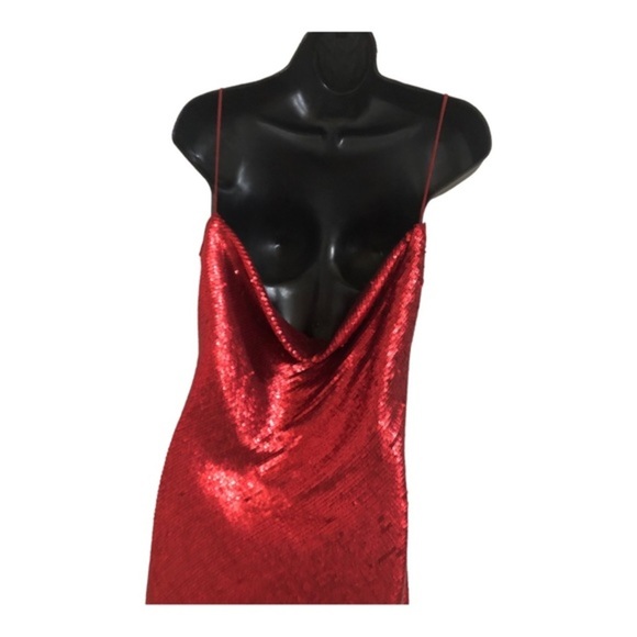 Zara red sequin blogger favorite back cowl neck draped mini dress size small new - Picture 12 of 16